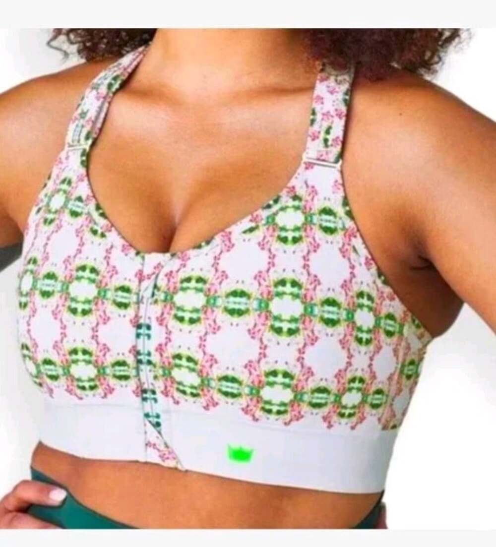 SHEFIT Womens Sports Bra 3Luxe White Pink Green Floral Crossback Wireless Adjust